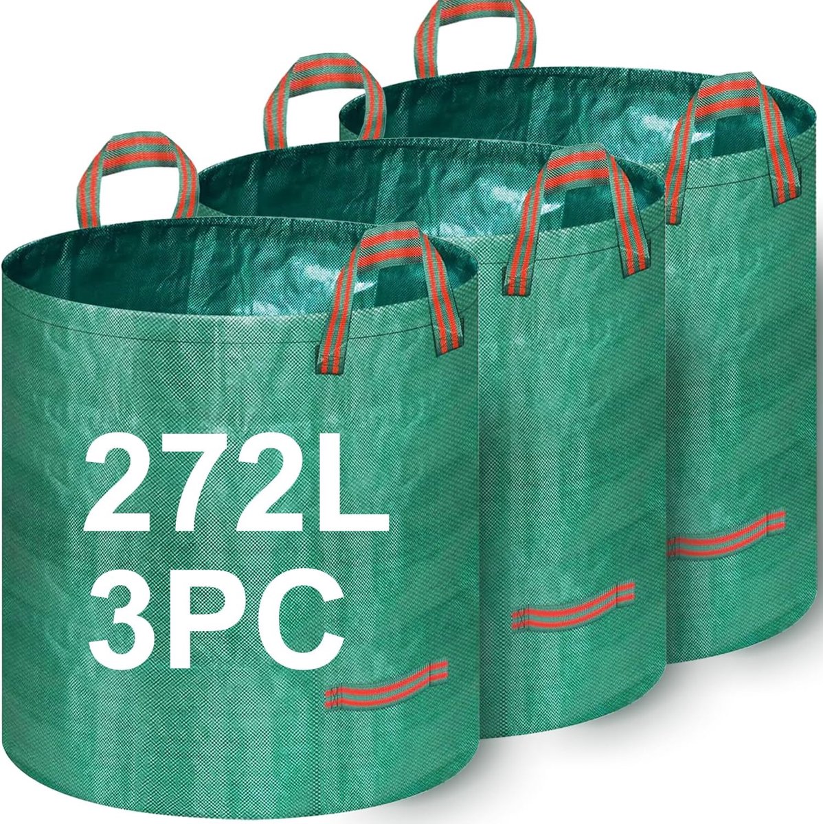 SnelShoppen - Tuinafvalzakken Herbruikbaar 272L - 3 Stuks - Sterke Polypropyleen Tuinzakken met Handvatten voor Bladeren, Takken en Tuinafval 67cm x 7