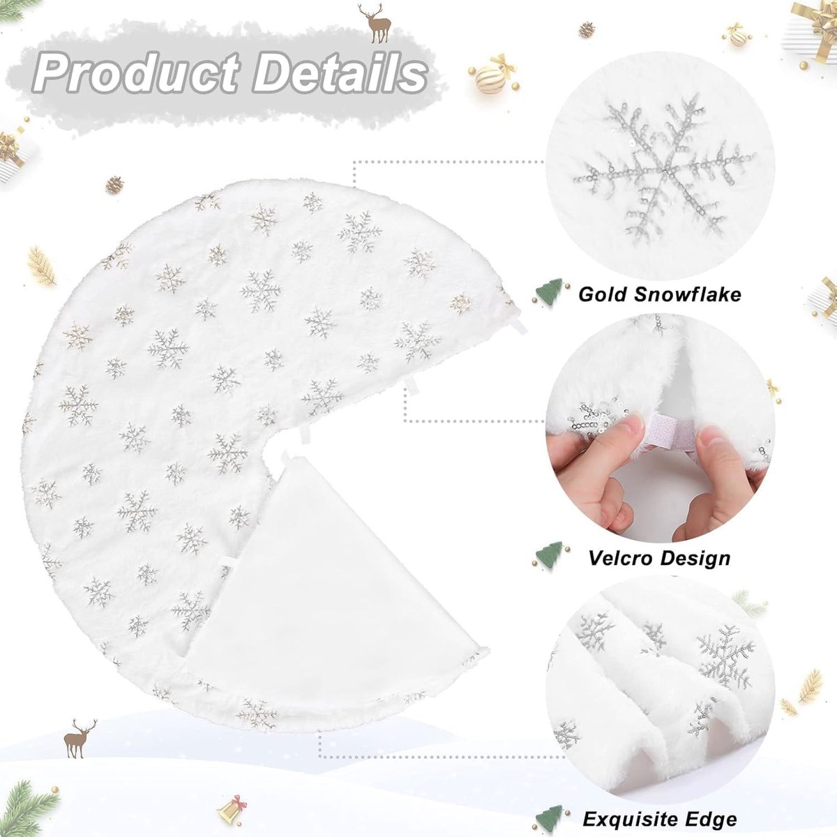 SnelShoppen - Kerstboomrok 120 cm van Zachte Witte Pluche met Zilveren Sneeuwvlokken voor Kerstboom en Nieuwjaarsvieringen (Dik Ontwerp)