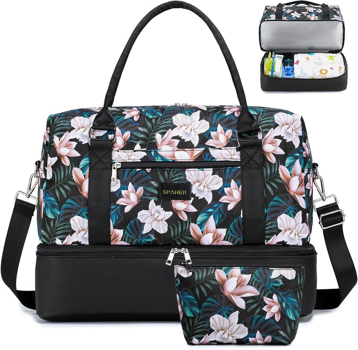 30L Reistas voor Dames - Sporttas, Handbagage, Waterdichte Weekendtas met Schoencompartiment, Lichtgewicht Fitness- en Ziekenhuistas met Make-uptas - 45x36x20cm