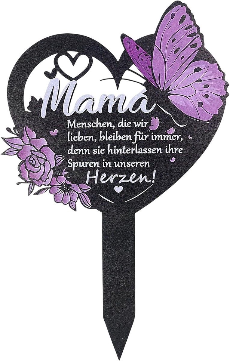 SnelShoppen - Weerbestendige Grave Decoratie Hart met Zegging Mama, 30.5 cm, Roestvrij Staal, Herinneringsdecoratie, Tuinplug voor Buiten, Grafdecorat