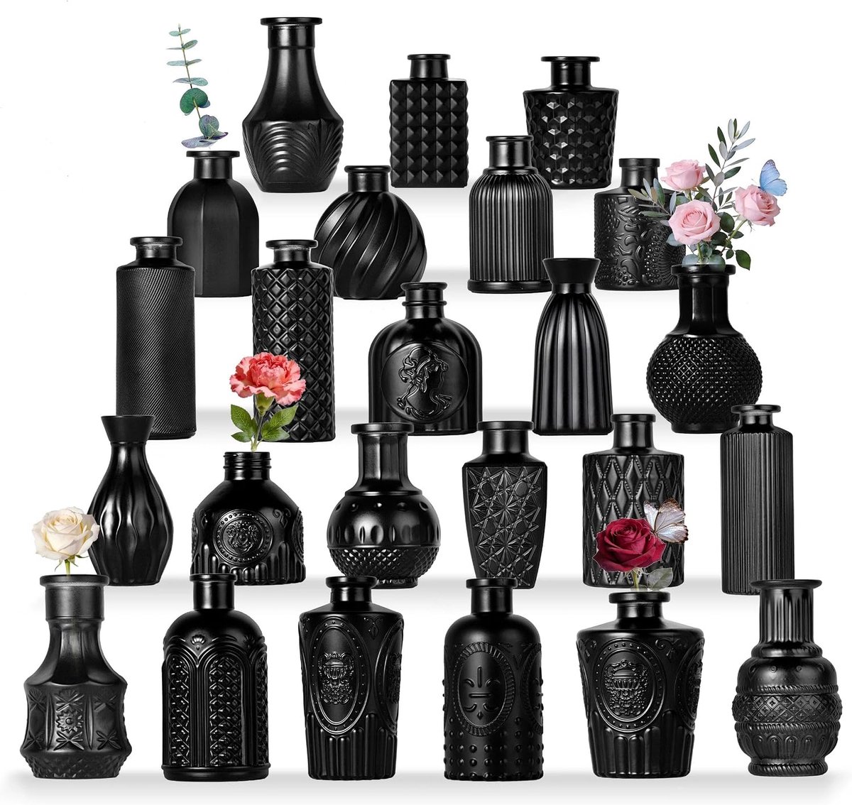 Glazen bud vazen, set van 24, mini bloemenvazen voor tafelstukken, vintage flessen voor tafeldecoratie - ShopVlot