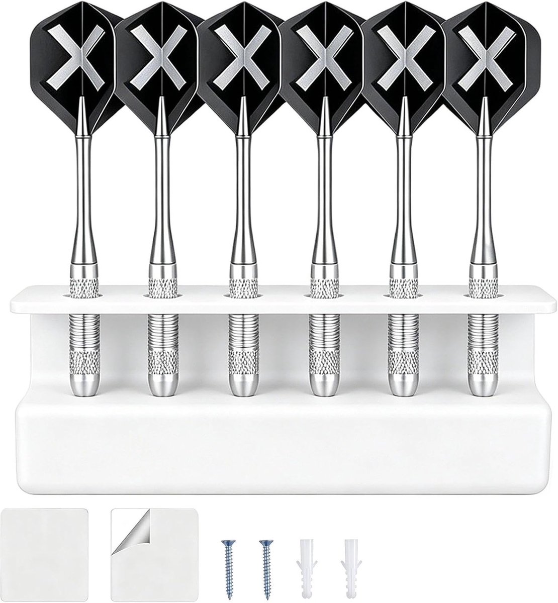SnelShoppen - 6 stuks dartpijlen houder muur acryl dartaccessoires 15 x 5 x 8 cm geschikt voor staal en soft darts, wit, duurzaam en eenvoudig te mont