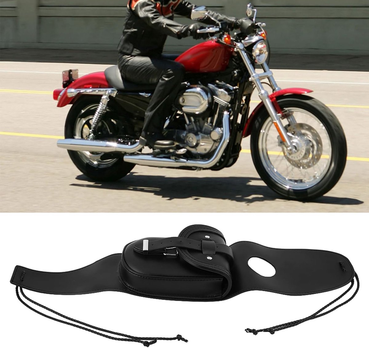 SnelShoppen - Premium leren tank chap cover panel tas voor motorfiets Sportster XL 883 1200, waterdicht, met extra riem en vak voor geld en kaarten