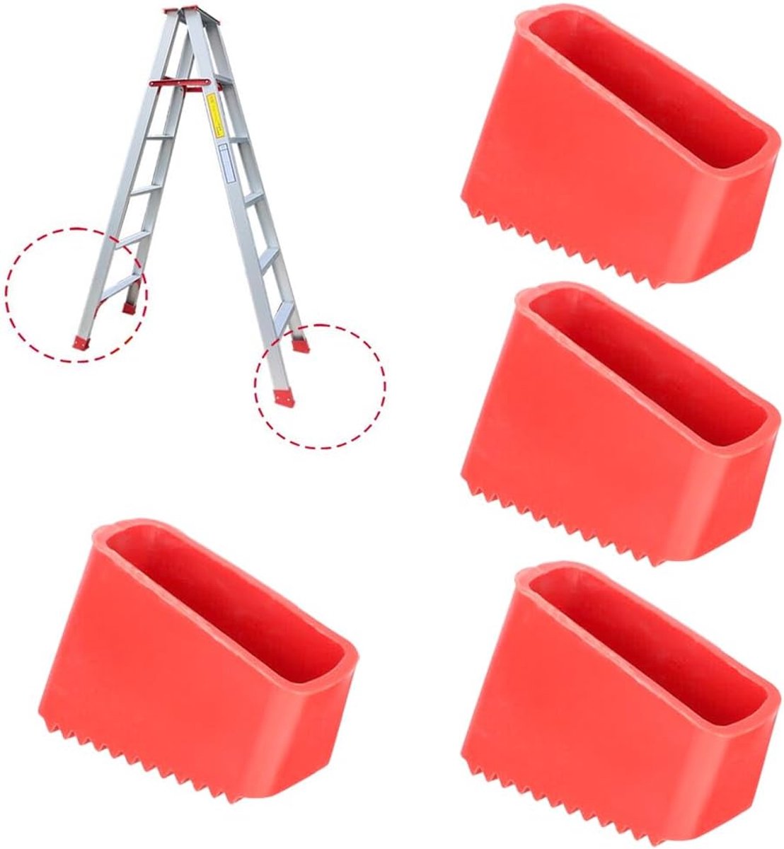 SnelShoppen - 4 Stuks Ladder Antislip Voetmatten, Rubber Ladder Voetjes, Vervangende Laddervoeten, Universele Ladder Beschermcaps, 50 x 20 mm, Rood