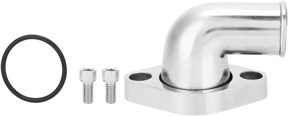 SnelShoppen - Polished Metaal 90 Graden Rotatable Water Nek Thermostaat Behuizing met RVS Bouten en O-Ring voor SB BB Chevy 327 350 454 396 Motoren Zi