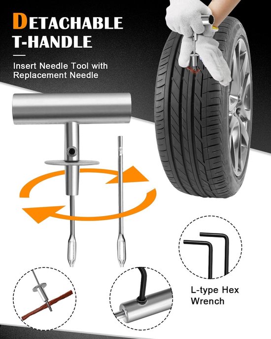 Band Reparatie Kit - Autobanden Set - Onderweg Reparen - 69 Delige Set - Universeel Tubeless - Blauw — afbeelding 5