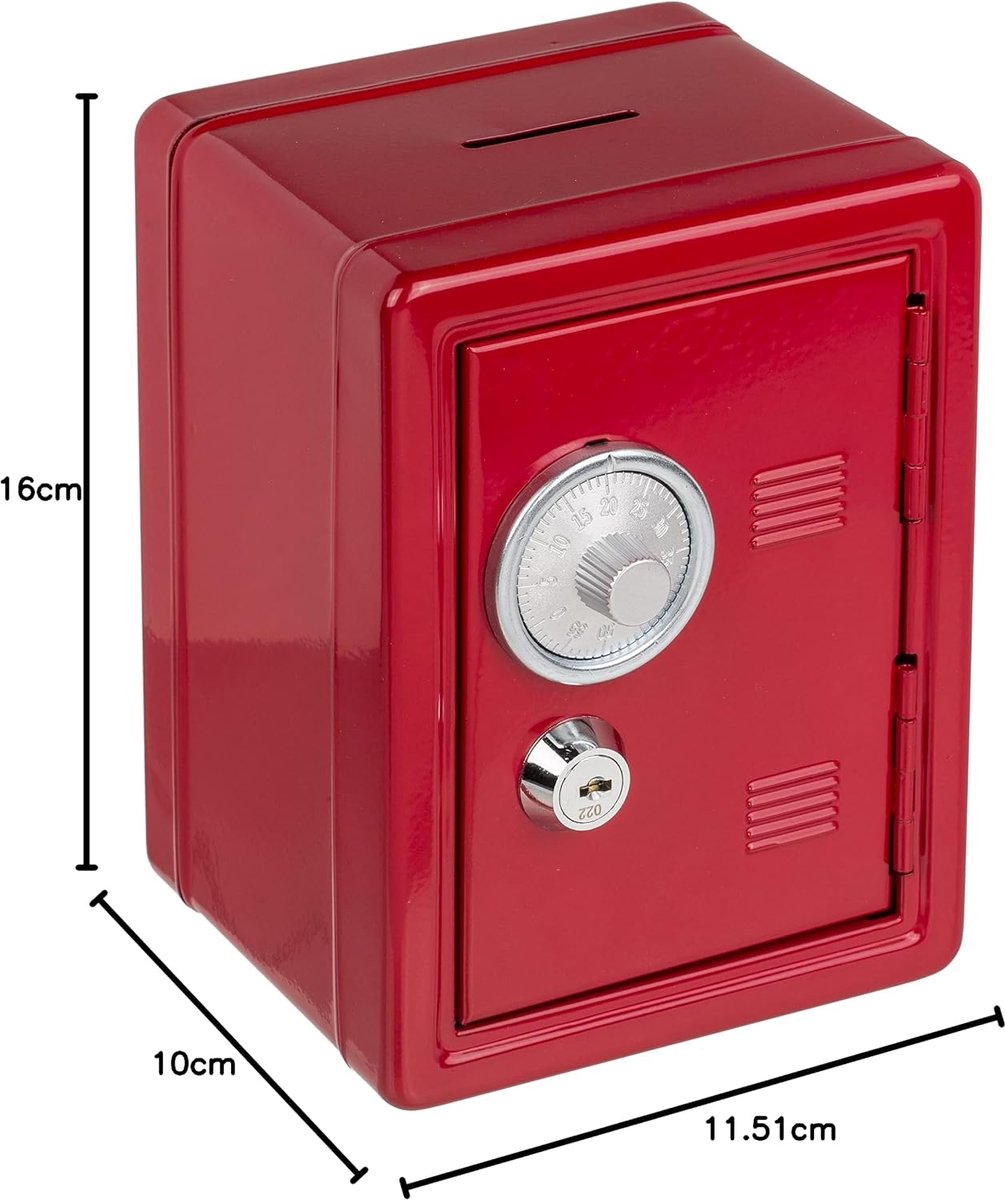 SnelShoppen - Spaarpot in de vorm van een veilige kluis met combinatie slot en sleutel - Rood gelakt met muntjes lade - 16 x 11.5 x 10 cm - Voor kinde
