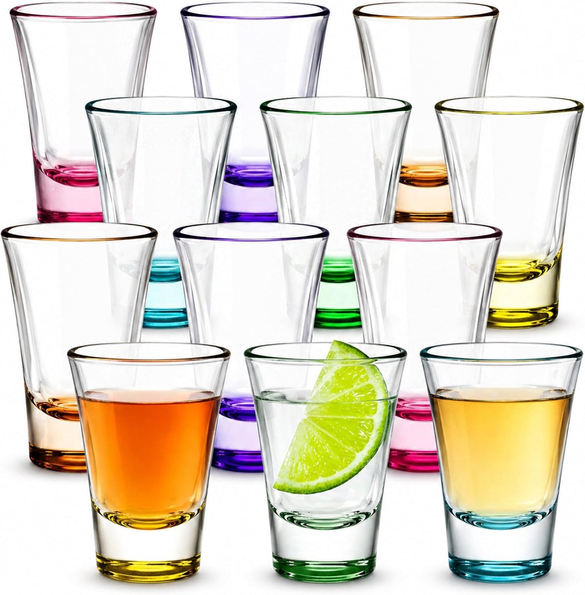 Gekleurde 25ml - 12 Pakket Heavy Base Shotglazen - Duurzaam en Herbruikbaar Voor Alcoholshots, Wodka, Espresso, Tequila en Desserts