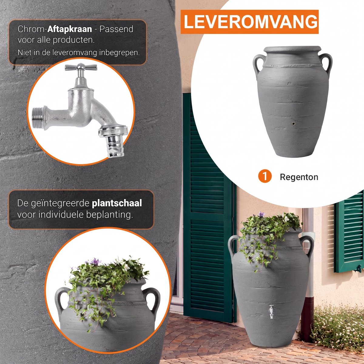 Garantia Antik Amphora 360 liter donker graniet