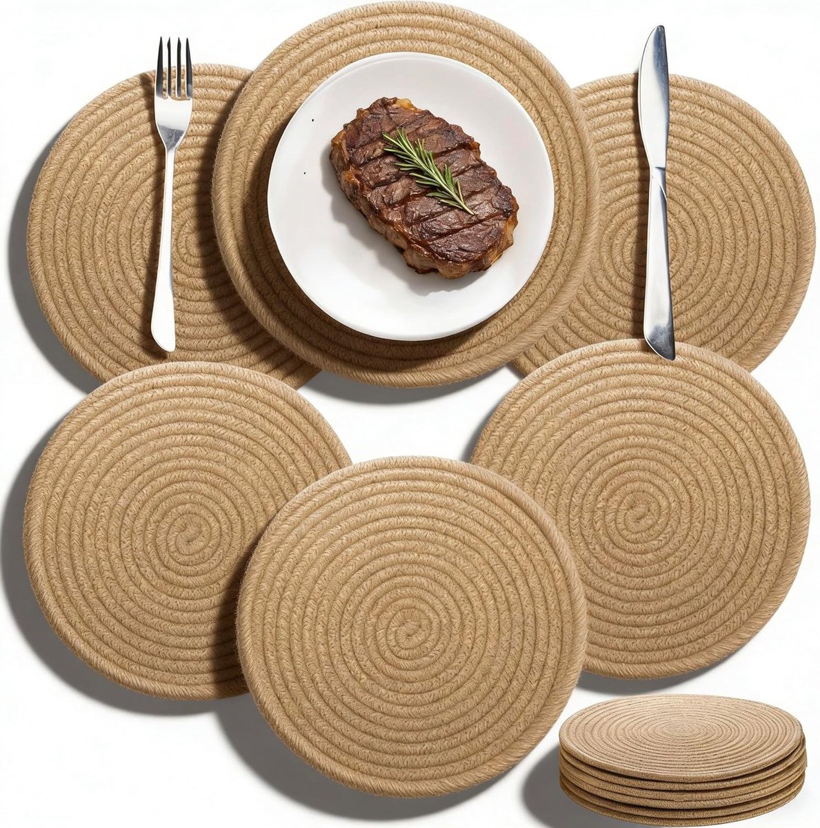 Placemats - Ronde Geweven Placemats - 30 cm - Natuurlijke Vezels - Hittebestendig en Antislip - Voor Keukentafel - 6 stuks