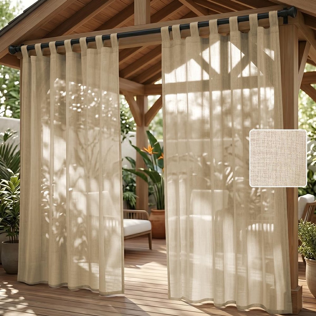 SnelShoppen - Waterdichte Buitengordijnen voor Pergola, 2 Stuks, Linnen, 243x132 cm, Perfect voor Tuin, Terras, en Buitengebruik