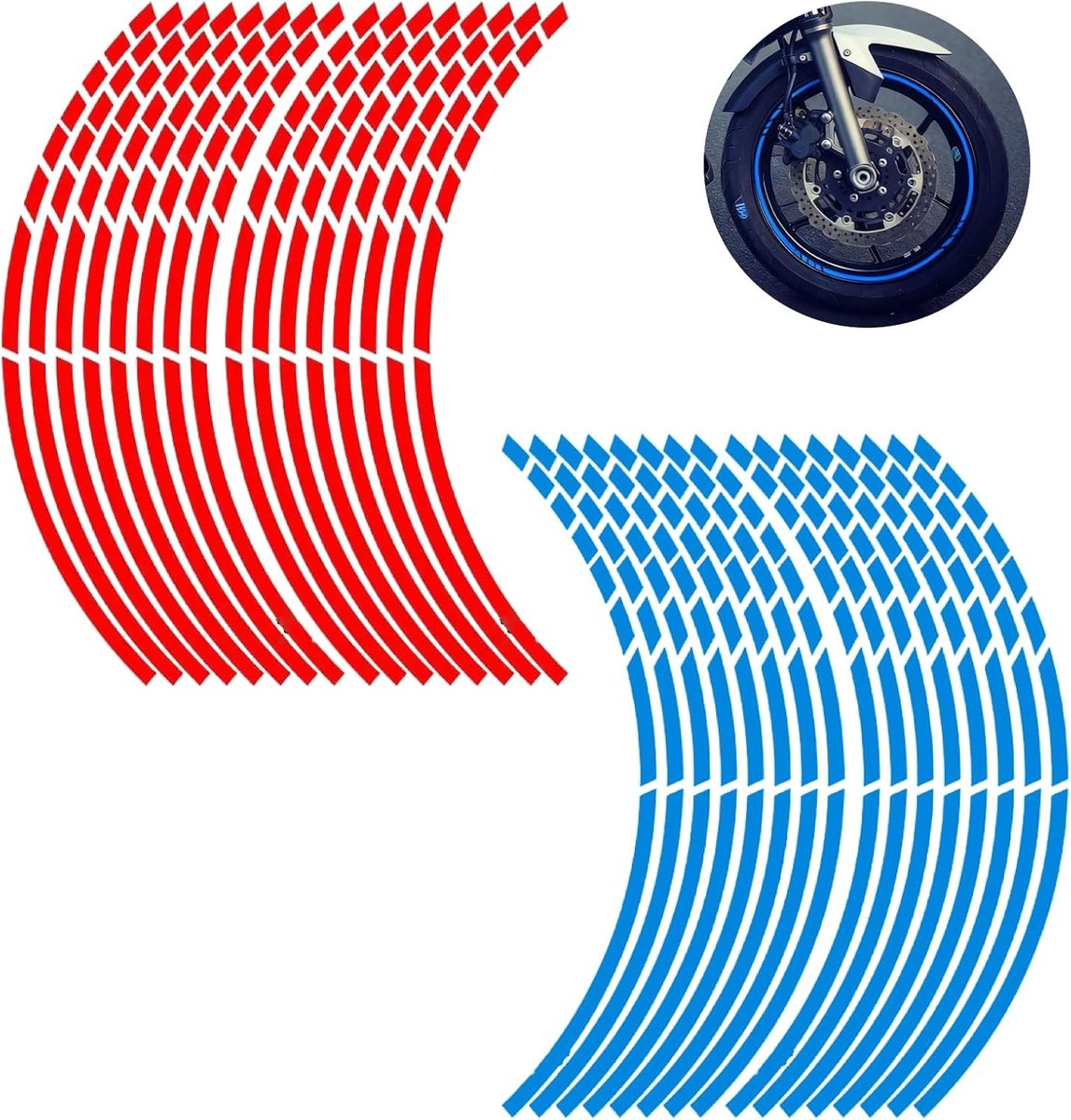 SnelShoppen - Motorfiets Velg Stickers Set 32 Stuks Rood en Blauw 17-18 Inch Reflecterend PVC Waterdicht Duurzaam voor Styling en Veiligheid