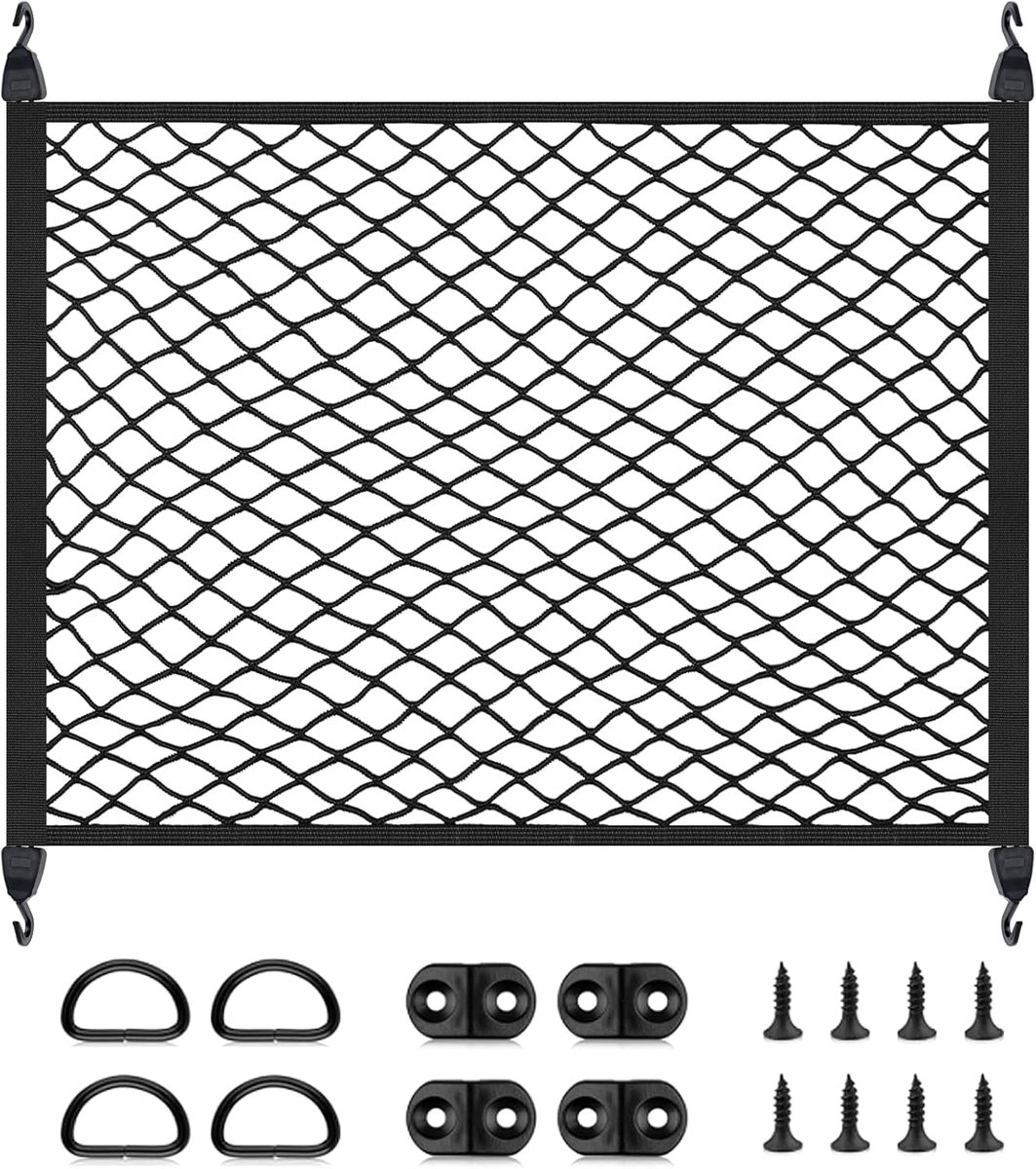 SnelShoppen - Car Boot Net 80 x 60 cm Elastisch Luggage Net Stretched tot 145 x 110 cm Met 4 ABS Haken Voor Alle Auto's