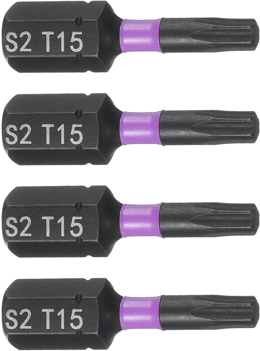 SnelShoppen - 4pcs T15 Torx Schroevendraaier Bits Set, 1/4" Hex Schacht 25mm, Magnetische Ster Schroefbits van S2 Staal voor Elektrische Schroevendraa