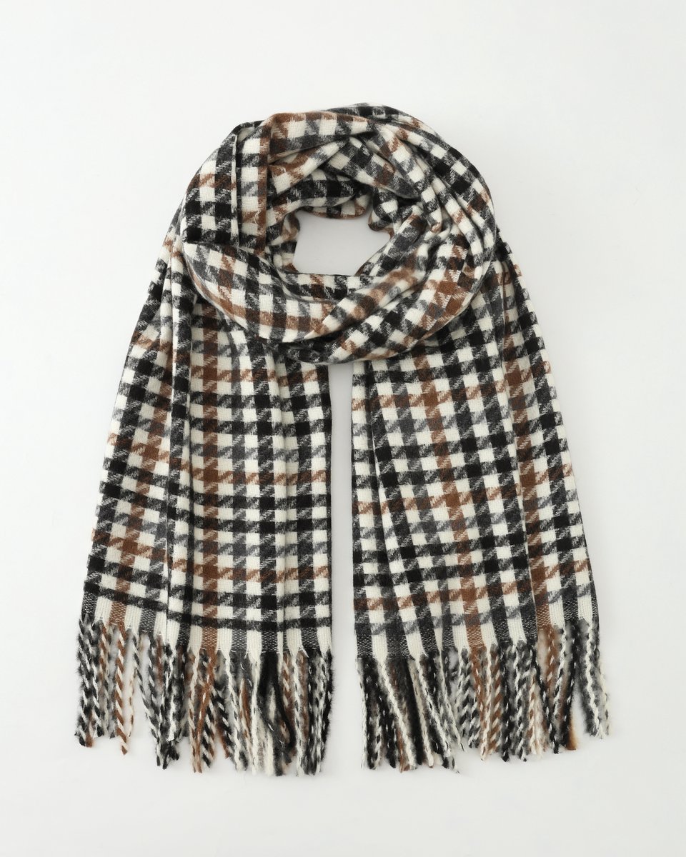 Nouka - Dikke Winter Sjaal - Pied de Poule - Herfst Kleuren - met Franjes - Cadeau voor Vrouwen - 65 x 180 cm