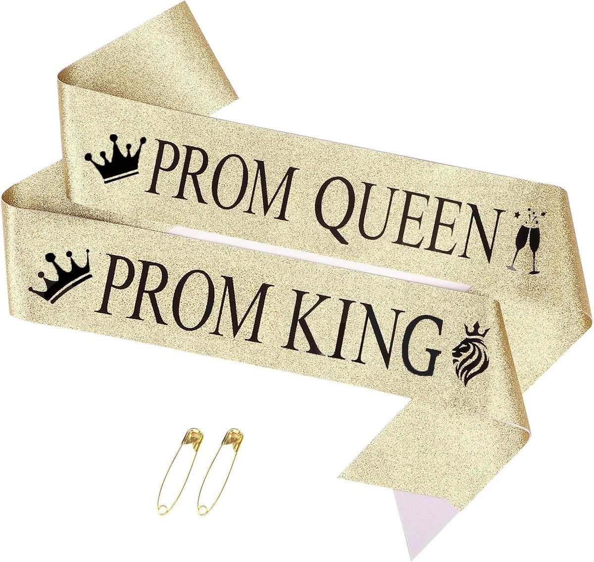SnelShoppen - 2 Stuks Gouden Sjerpen voor Prom King en Queen, Glitterstof, 2025 Afstudeerfeest Accessoires, Feestdecoratie, 71,5 Inch Lang