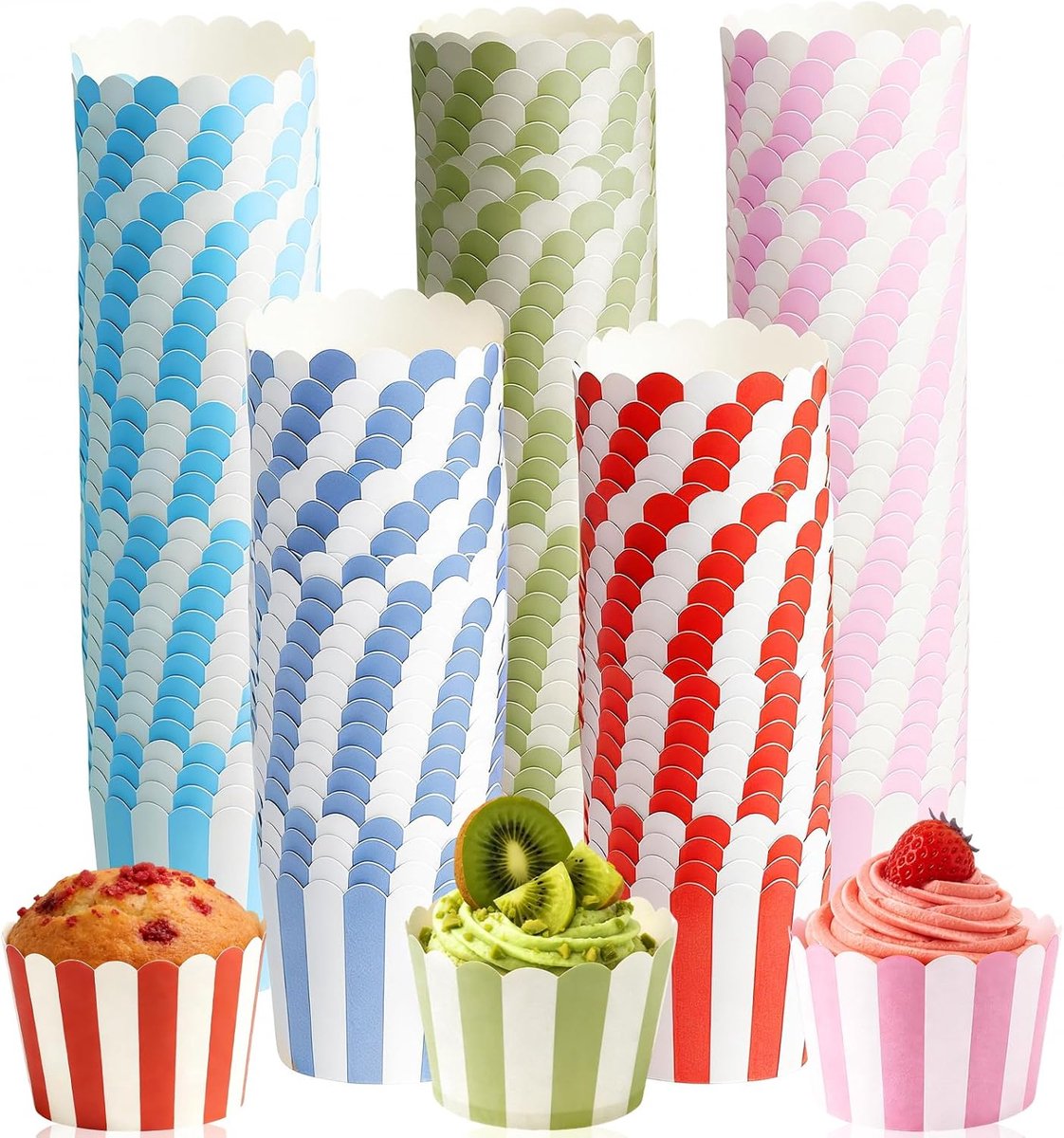 SnelShoppen - 140 Stuks Muffin Papieren Mallen, Mini Muffin Bakvormen, Cupcake Bakcups voor Taarten en Muffins, Feestelijke Gelegenheden, 5 Kleuren, 6