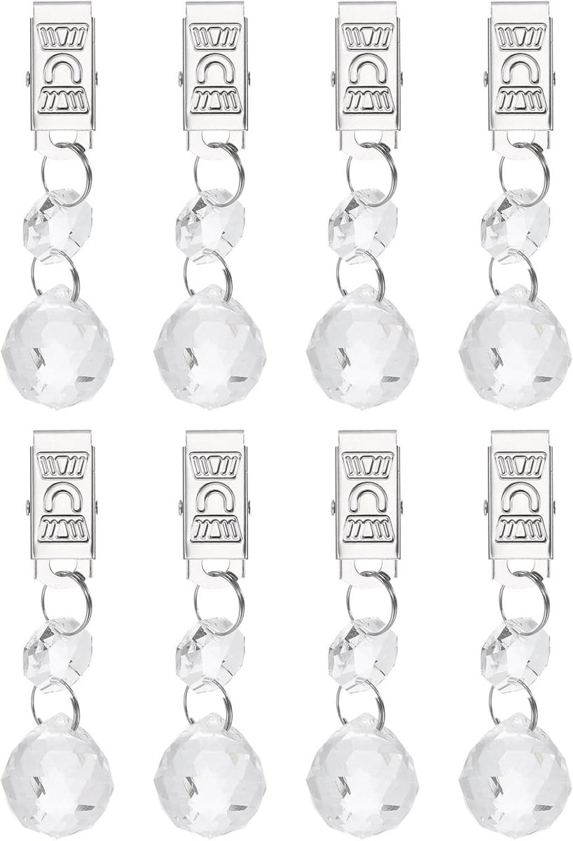 SnelShoppen - 8 Stuks Tafelkleedgewichten van Kristalglas met Metalen Clips - Bolvormige Gewichten - Transparant - 30 mm - Ideaal voor Tuintafels en P