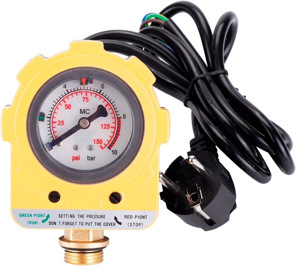 SnelShoppen - Automatische Drukschakelaar voor Waterpomp, 0-10 bar, 220V, Verstelbare Drukregelaar voor Zelfaanzuigende Pompen, Jetpompen, Tuinpompen