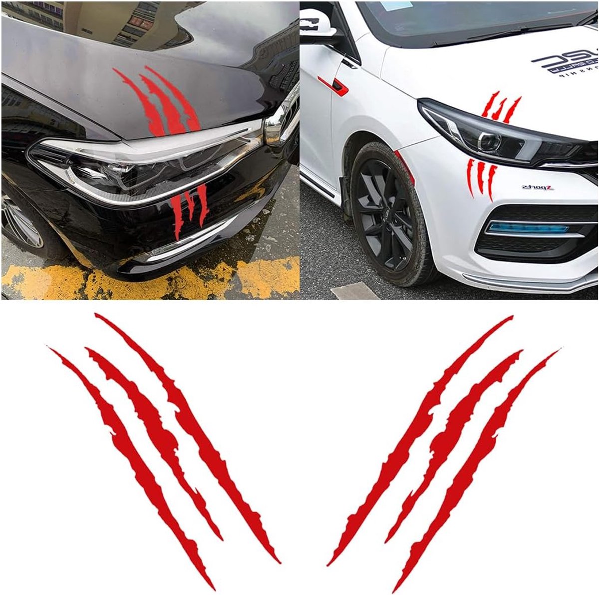SnelShoppen - 2 Stuks Auto Stickers Klauwen Krassen, Reflecterende Auto Stickers Klauwen, Waterdichte Monster Klauw Krassenset voor Motorfietsen (Rood