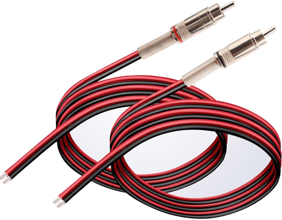 SnelShoppen - 2 Stuks RCA Plug 14AWG Luidsprekerkabel met Cinch Connector, Schroefbare Aansluiting voor Multimedia en CCTV (Zilver, 1FT/0.3M)