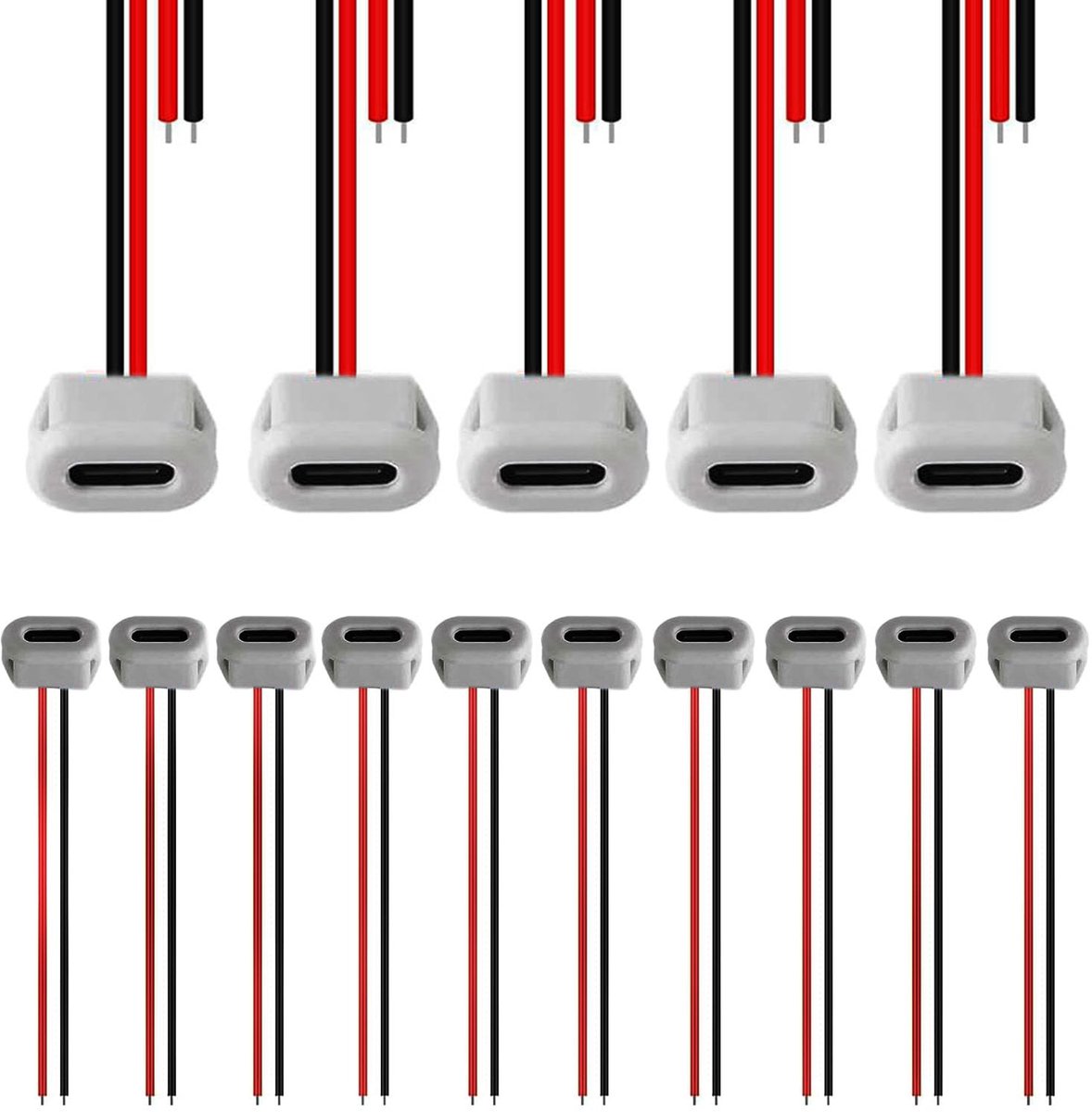 SnelShoppen - 15 Stuks USB-C Bus 2-Draad Ingebouwde Type C Connector, USB Pigtail Kabel, Flush-Montage USB-C Socket, Snelle 3A Oplading, Wit