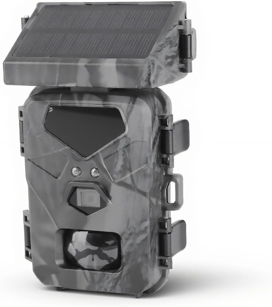 SnelShoppen - Trail Solar Camera 1080P 30fps 20MP Wildcamera met 60° Detectiehoek, Nachtzicht, 0.45s Trigger Snelheid, Loopopname, IP65 Waterdicht voo