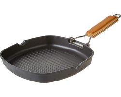 Grillpan Golvend - Koekenpan - Gezond Koken - Eco Stone Coating - 24 x 24 cm - Zwart