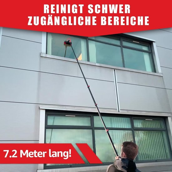 Telescopische Wasborstel - Uitschuifbare Borstel - Hoge Oppervlakken Reinigen - Met Geïntegreerde Wateraansluiting - 7.2 Meter Lengte - Grijs — afbeelding 5