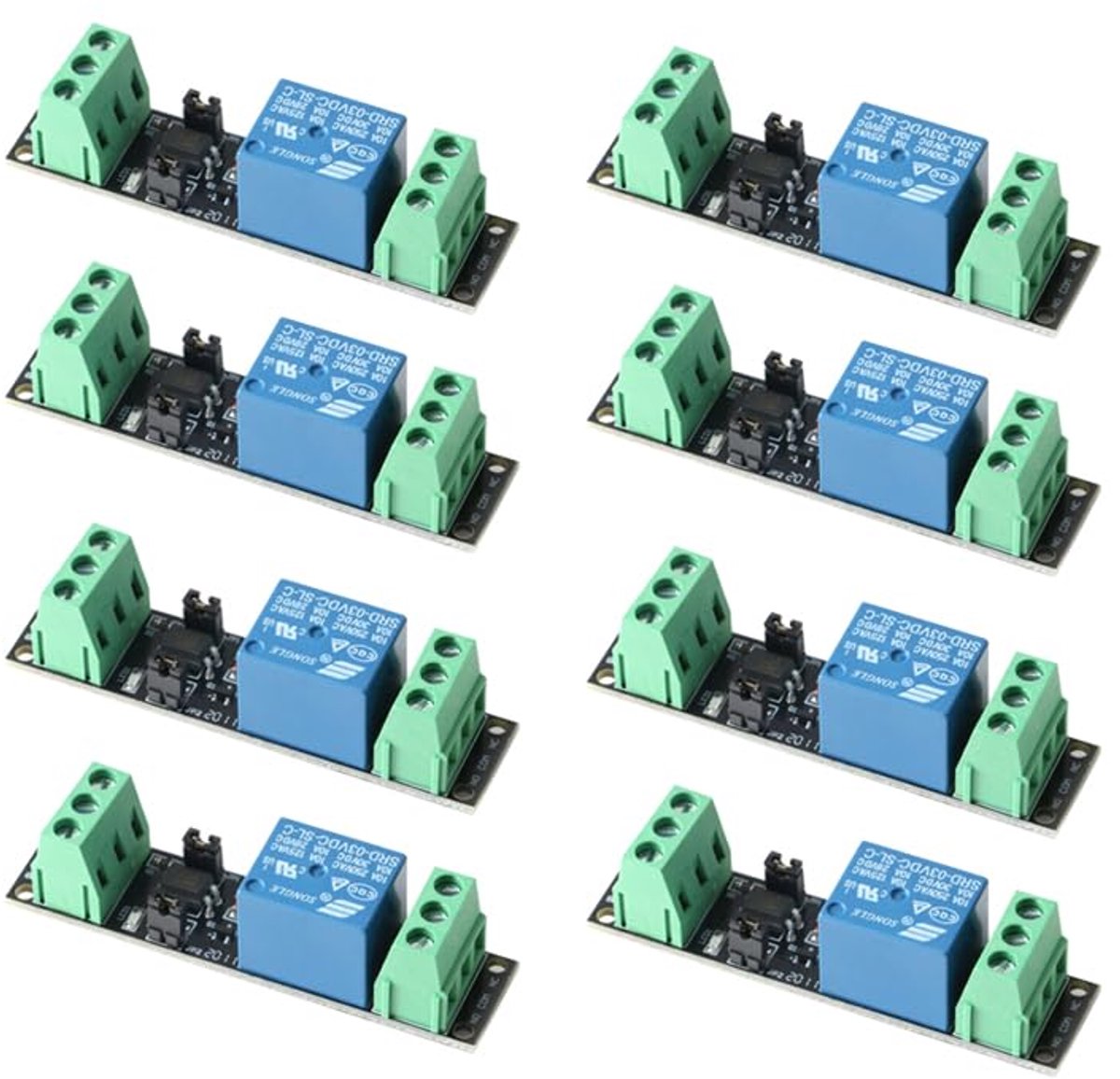 SnelShoppen - Set van 8 Enkele Schakelrelais 3V - Hoogvermogen Bord - Voor 10A 250VAC - 10A 30VDC - Automatische Aanpassing Circuit - Met Signaalindic