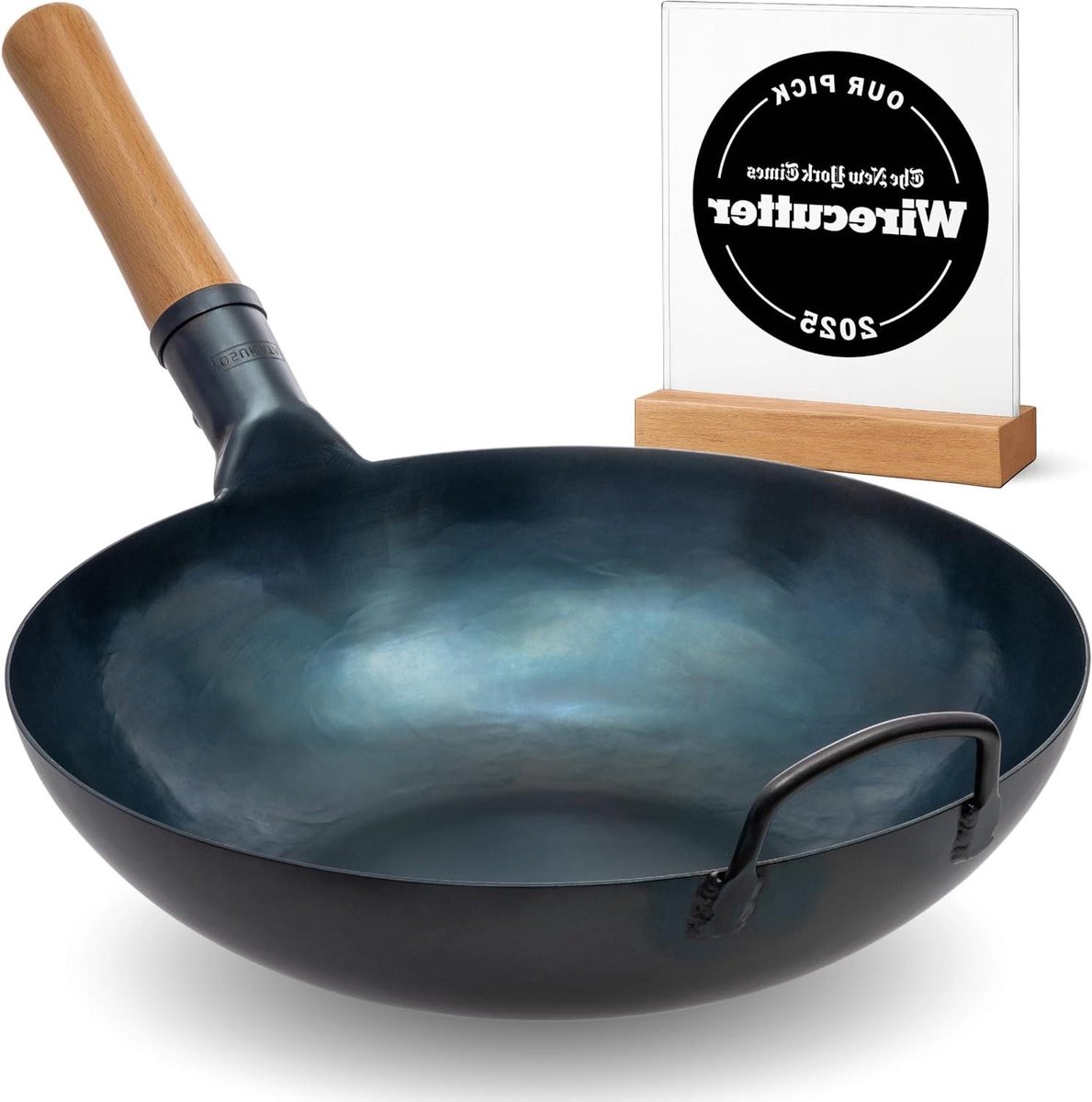 Koolstofstalen Wokpan - Roerbakpan Groot - Gezond Koken - Voorverwarmd & Platte Bodem - 34 cm - Blauw