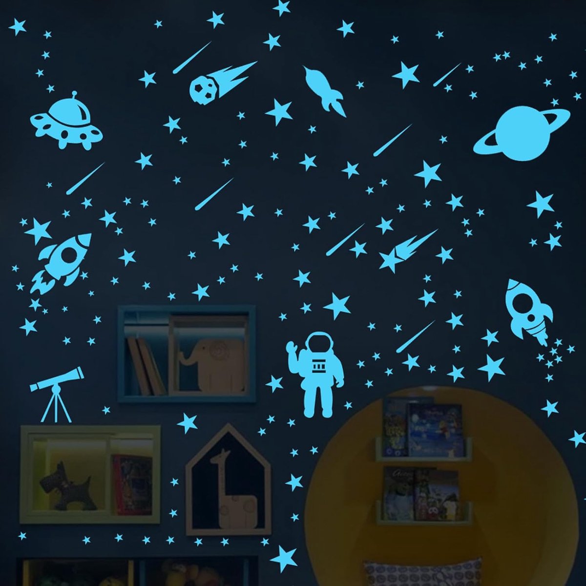 SnelShoppen - Fluorescente Sterren Plafondstickers voor Kinderen - Wanddecoratie Sterren en Maan - Luminous Muurstickers voor Kinderkamer en Woonkamer