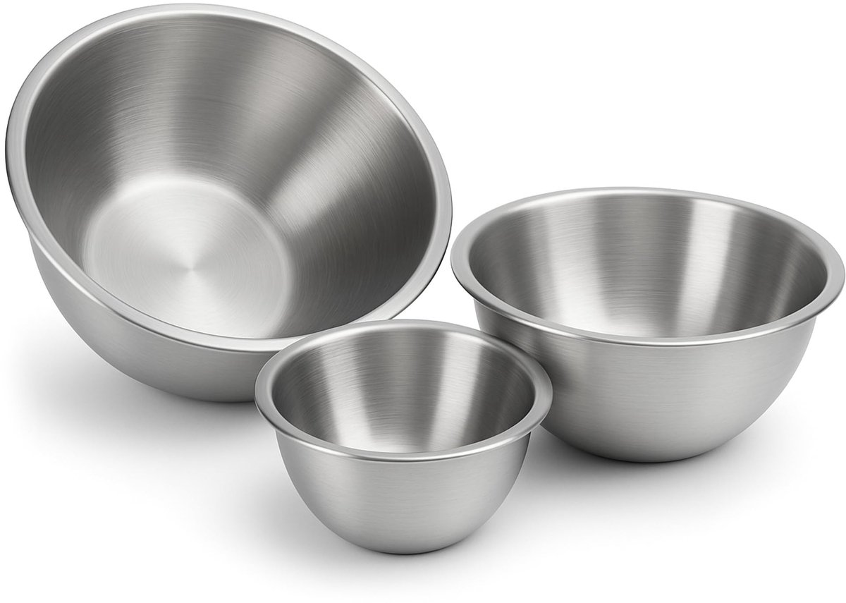 Kommenset Roestvrij Staal - Saladekommen Mengkommen - Keukenwerk - Breukbestendig Duurzaam - 20 24 28 cm - Zilver