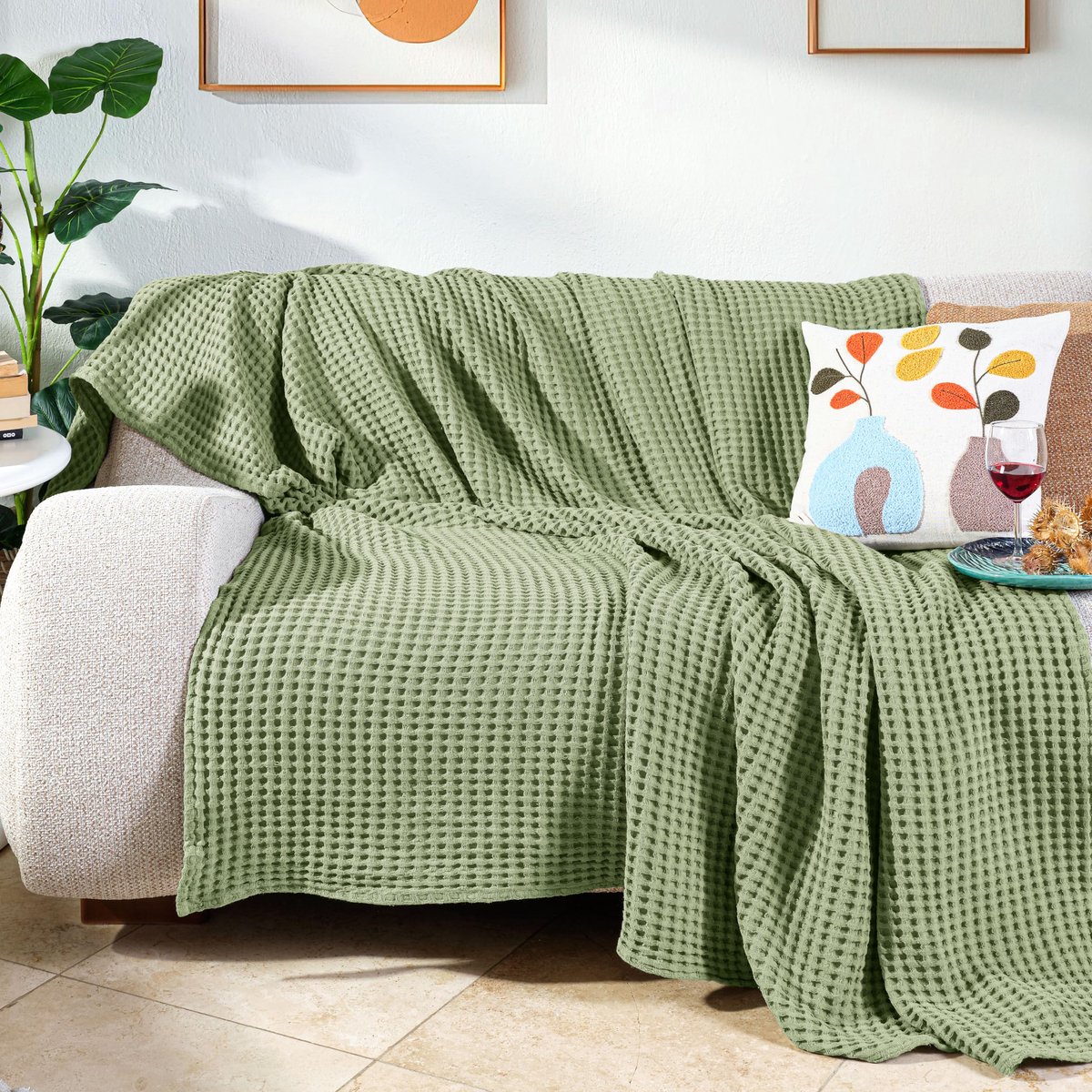 SnelShoppen - Milam London Tweepersoons Bedsprei - Zachte Katoenen Deken voor 2-zits Bank of Bed - Grote 180 x 240 cm - Saliegroen - Ideaal voor Slaap