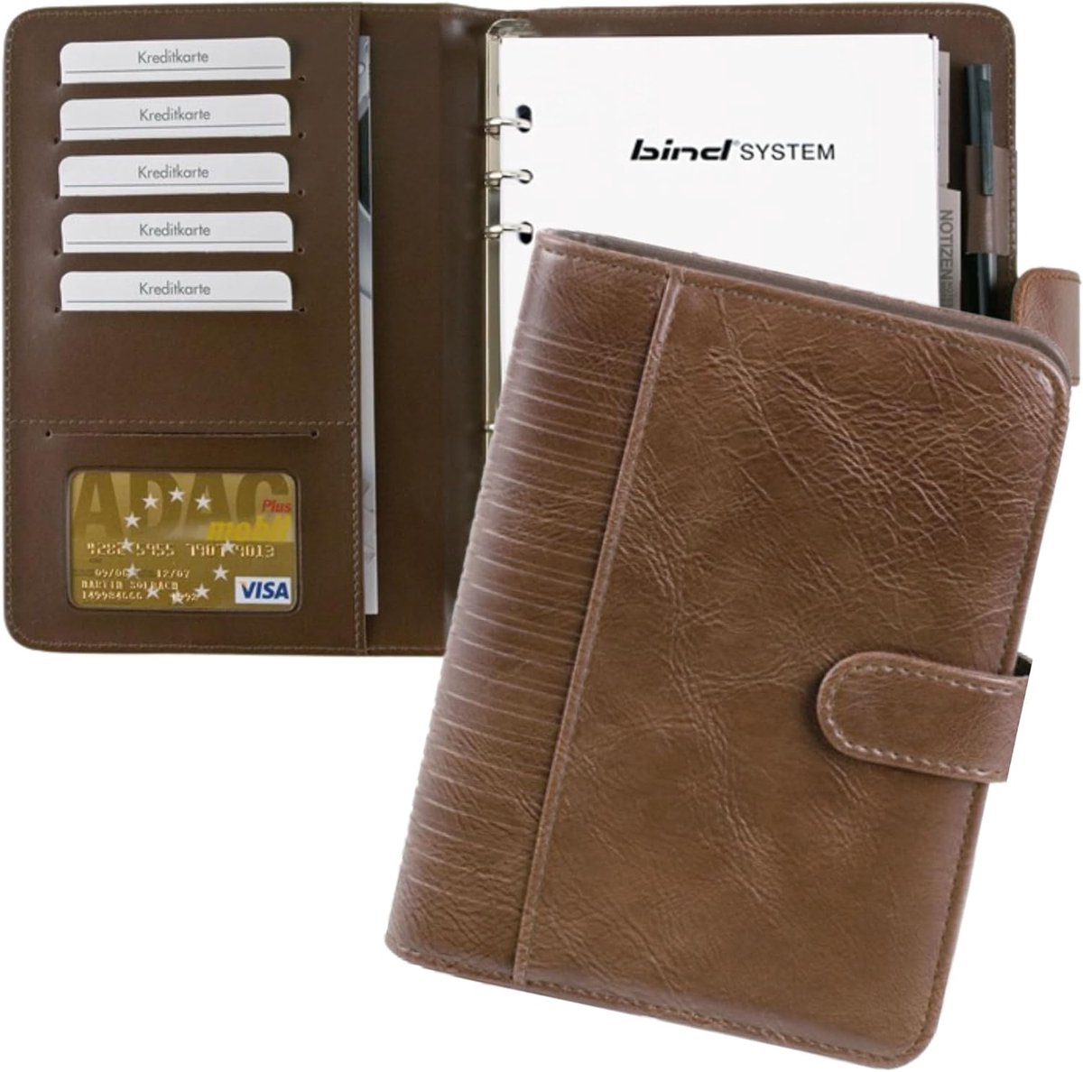 SnelShoppen - A5 Planner Met Kalender 1 Week = 2 Pagina's, Bruin Imitatie Leer, 19x24x4 cm, Met Drukknop Sluiting en Insteekvak