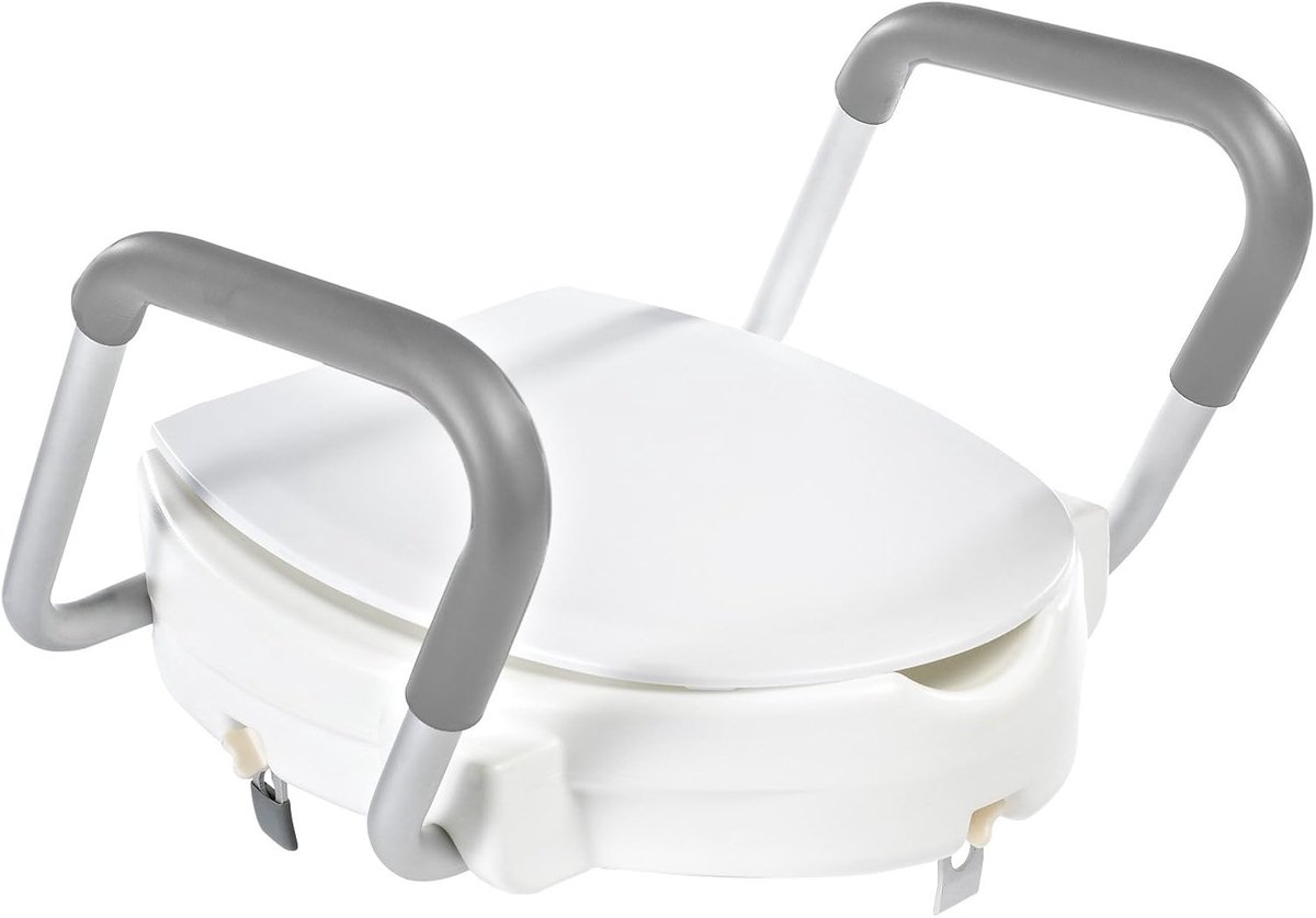 SnelShoppen - Toiletstoel Verhoger met Handvatten, 10 cm Hoog, Witte Toiletverhoger voor Volwassenen en Kinderen, Max. 150 kg, Geschikt voor Standaard