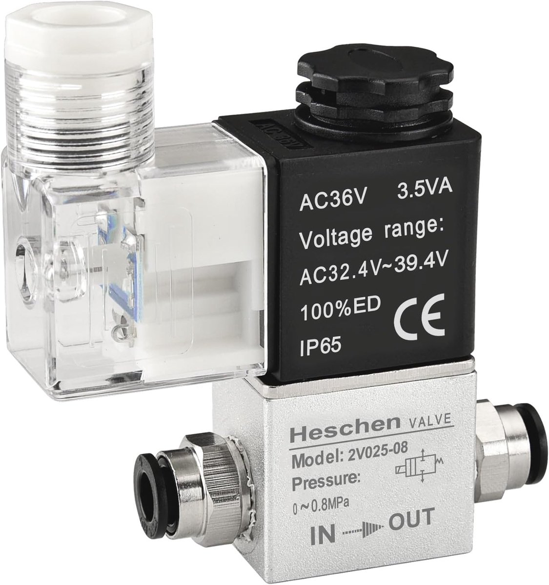 SnelShoppen - Elektrische Pneumatische Solenoidklep 2V025-08, AC36V, PT1/4" Aansluiting, 2/2 Weg, Normaal Gesloten, CE Goedkeuring, IP65