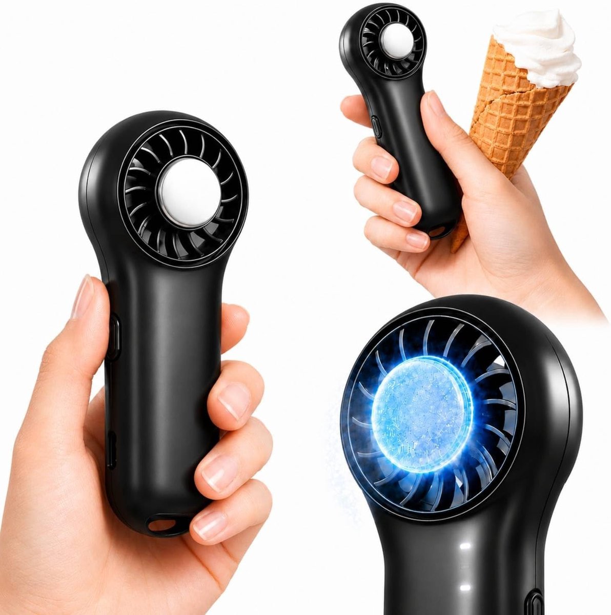Handventilator met Koelfunctie - Zwart - Mini - Draagbare Ventilator met 4 Snelheden en 20,5 Uur Accuduur - Voor Reizen en Outdoor