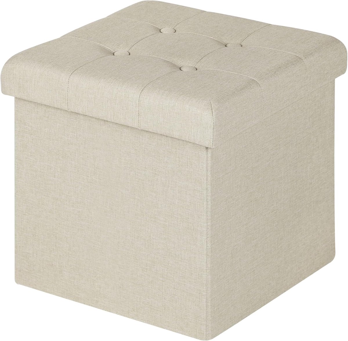 SnelShoppen - Pouf Voetsteun met Deksel in Linnen, Opbergpoef Vouwbaar 37.5x37.5x38cm, Off-Wit, Ideaal voor Woonkamer, Slaapkamer, Kinderen, Opslag