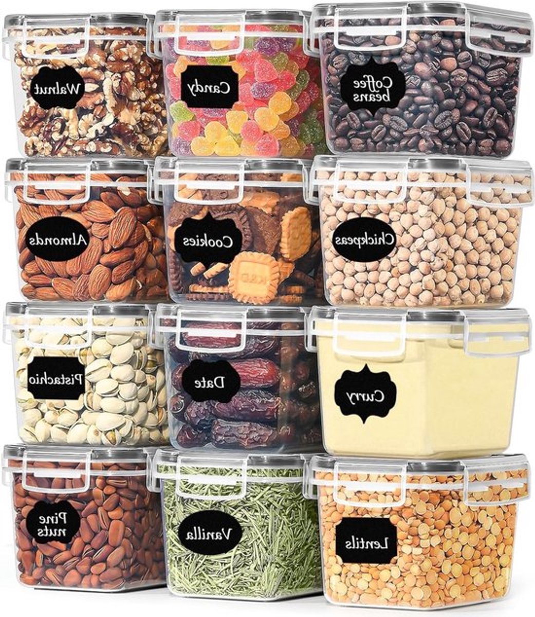 12 Luchtdichte Plastic Voedselcontainers 0.8L met Deksel, BPA-vrij - Ideaal voor Suiker, Koekjes en Snoep