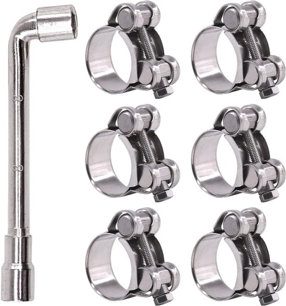 6 Stuks 26-28mm T-Bolt Slangklemmen van Roestvrij Staal - Verstelbare Heavy Duty Klemmen voor Slangen van 1"-1.1" Diameter