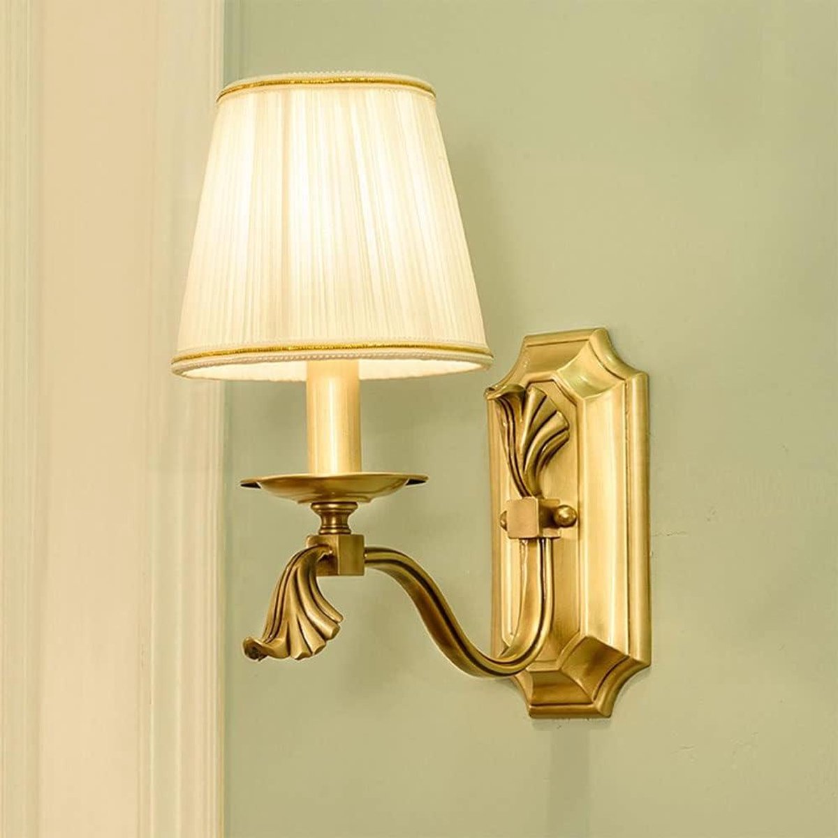 Wandlamp Linnen - Wandverlichting Koper - Sfeerverlichting Creëren - Postmoderne Stijl - 33 cm Hoog - Beige