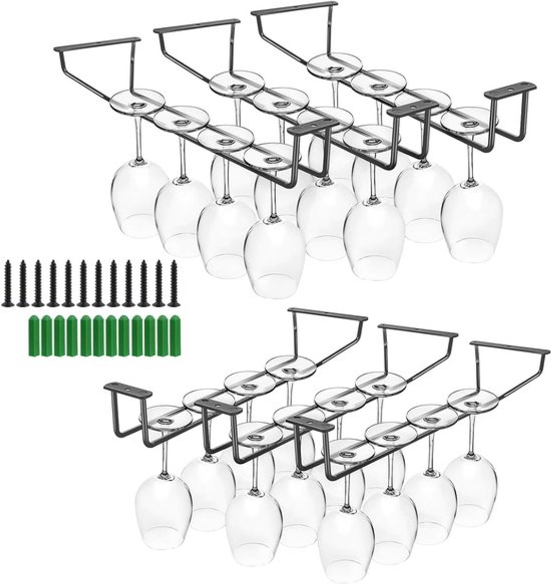 6-Pack 35 cm Wijn Glashouder, Metalen Glashanger voor Onderkast, Ideaal voor Bar en Keuken, Zwart