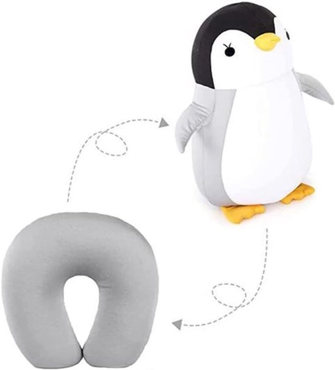 Comfortabel Reiskussen en Neksteun 2-in-1 Schattige U-vormige Pinguïn voor Volwassenen en Kinderen, Ideaal voor Kamperen, Wandelen en Vliegen