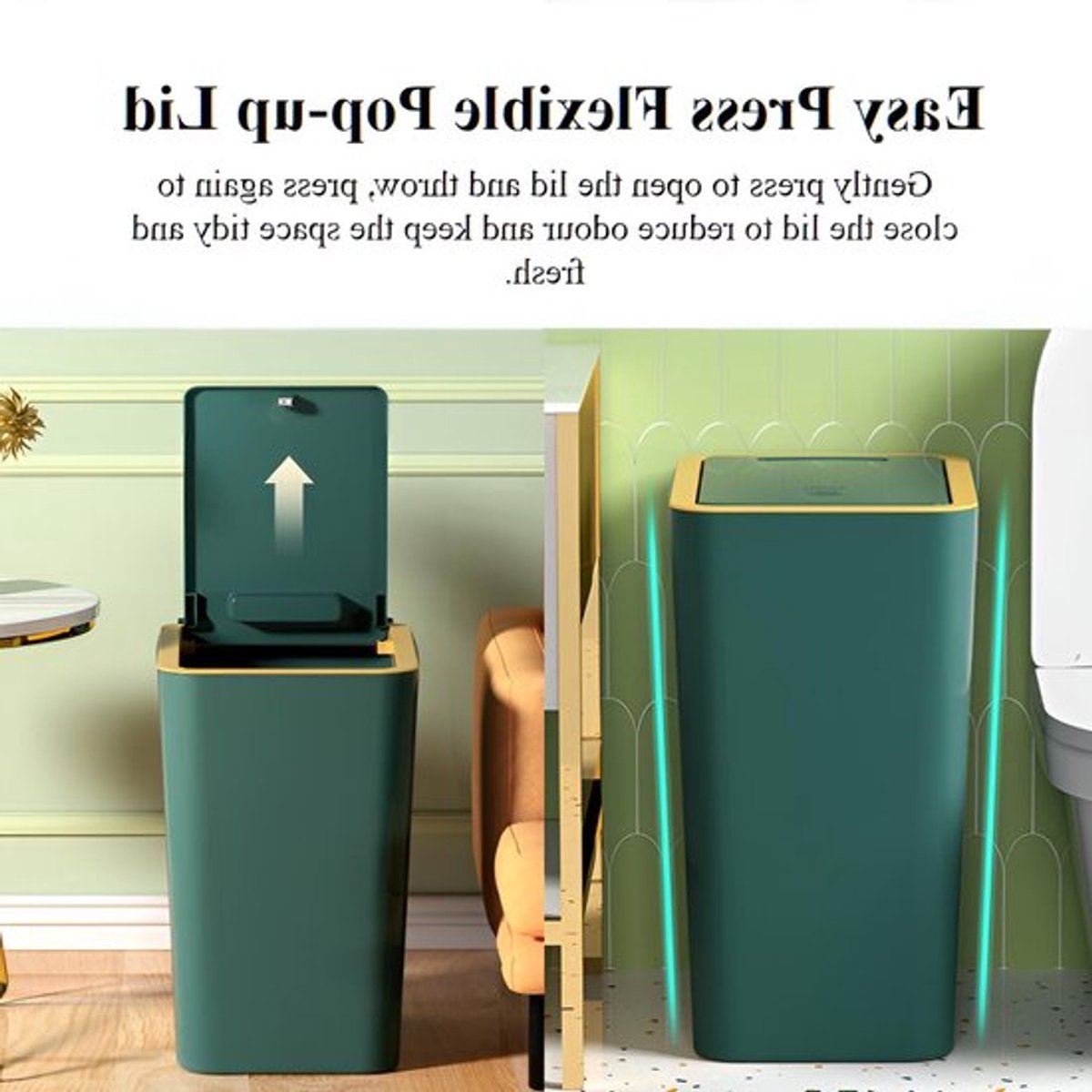 Kleine 10 liter afvalbak met deksel - Smalle geurvrije prullenbak voor keuken, badkamer, kantoor, woonkamer en toilet in grijs