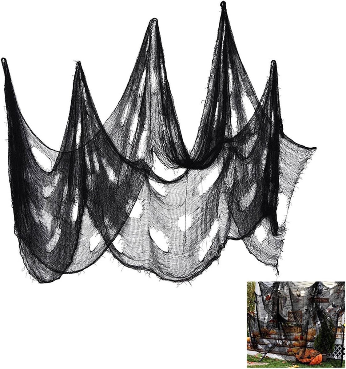 Halloween decoratie gaas 3-pack 200 x 76 cm - zwart roving gaas - creeër een griezelige sfeer - perfect voor feesten - ShopVlot