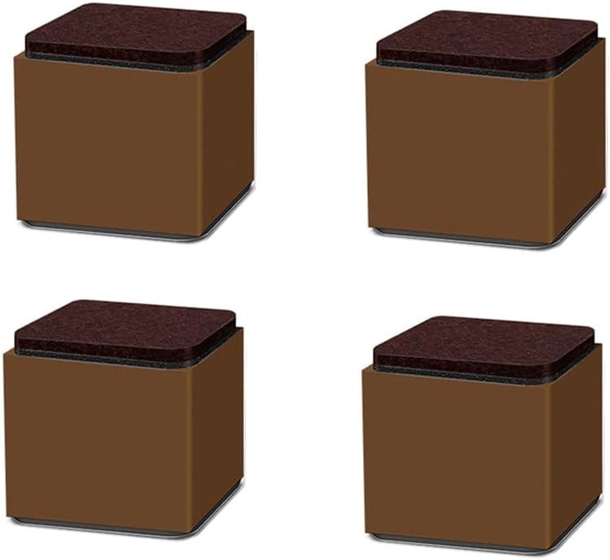 SnelShoppen - 4 Stuks 2" Lift Meubelverhogers Carbon Staal Bed Verhogers, 6 cm Hoogte Verhoging voor Bedden, Banken, Kasten, Stevig Tot 450 kg, Bruin