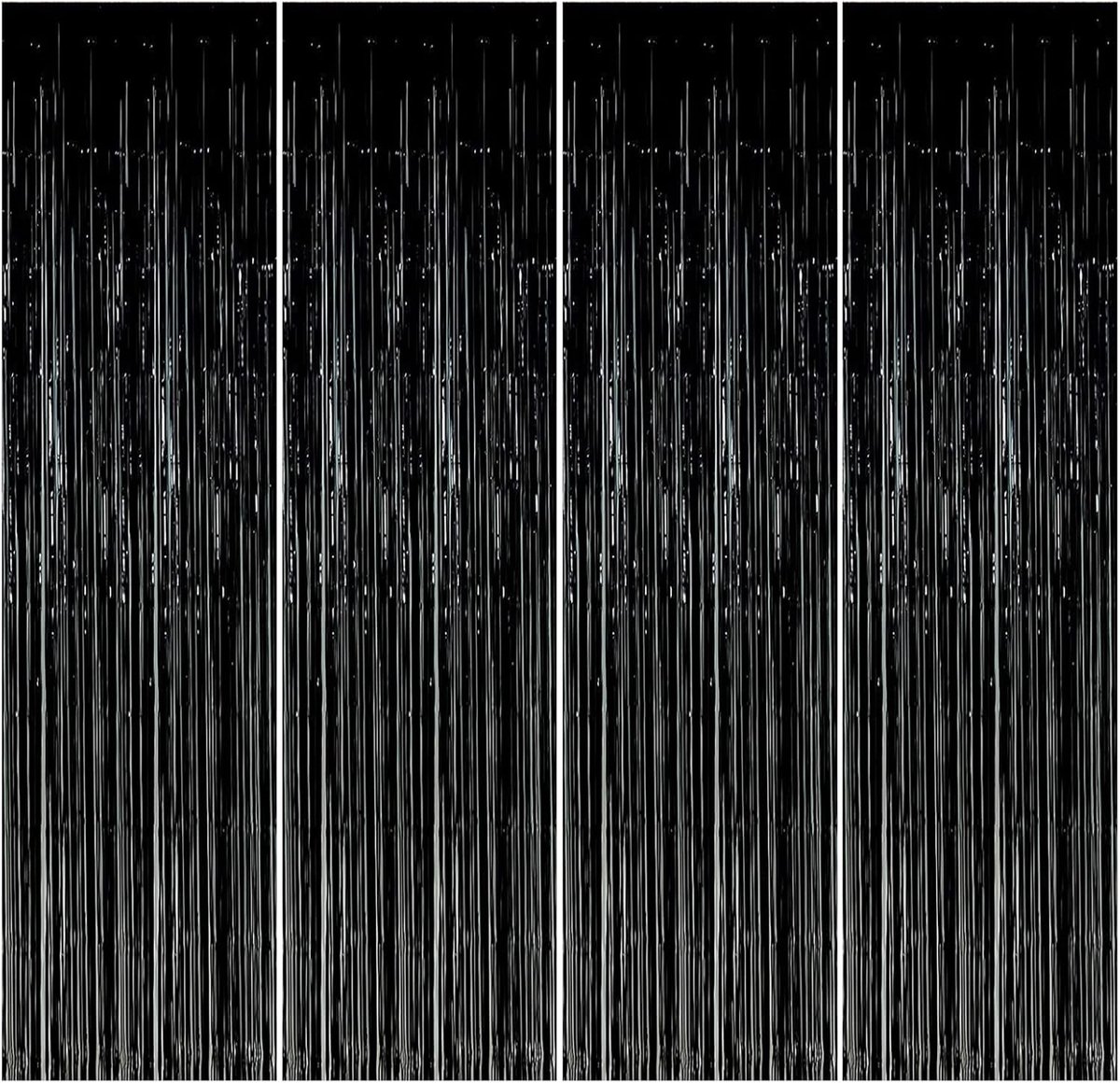 Pack of 4 Aluminium Fringe Curtains 1m x 3m Metal Tinsel Curtains Black Metallic Blinking Curtains Self-Adhesive Shiny - ShopVlot