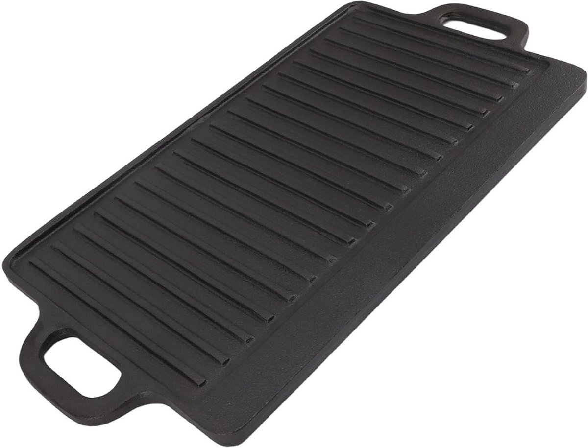 Dubbelzijdige Grillplaat - Bakplaat IJzer - Buiten Koken - Omkeerbaar Ontwerp - 46 x 25 cm - Zwart