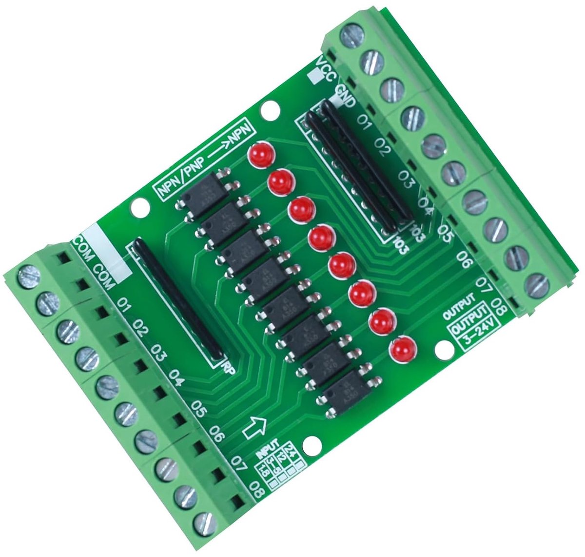 Optokoppelaar isolatiebord 8CH - NPN/PNP signaalomzetter - DC 3.3V tot 5V ondersteuning - ShopVlot
